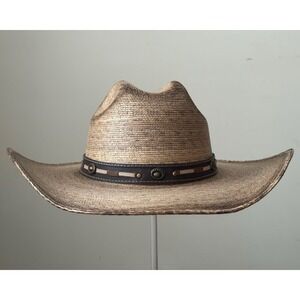 Alamo Hearn Palm Straw Western Cowboy Hat Brown Size 7 3/8 Unisex
